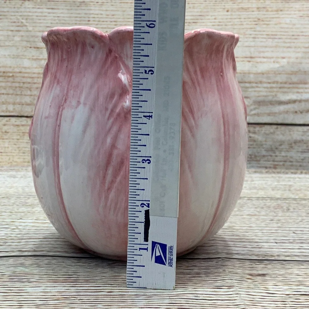Mann Tulip Time Handpainted Ceramic Vase Planter 1987‎ Pink White Vintage